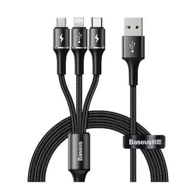 Baseus Halo 3-in-1 Data Cable USB For M+L+T 3.5A 1.2M...